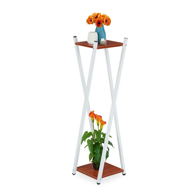 relaxdays-blumenst-nder-2-etagen-wei-rotbraun-99x29x29-cm image 1