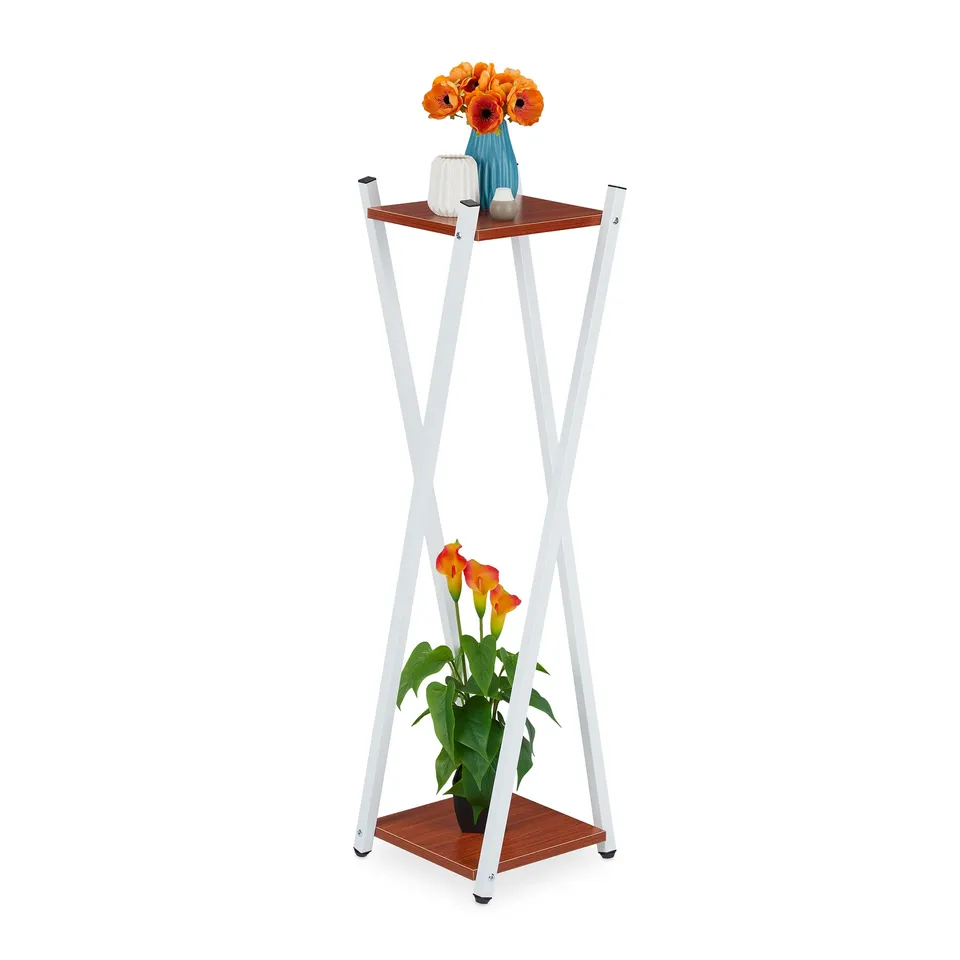 relaxdays-blumenst-nder-2-etagen-wei-rotbraun-99x29x29-cm image 1