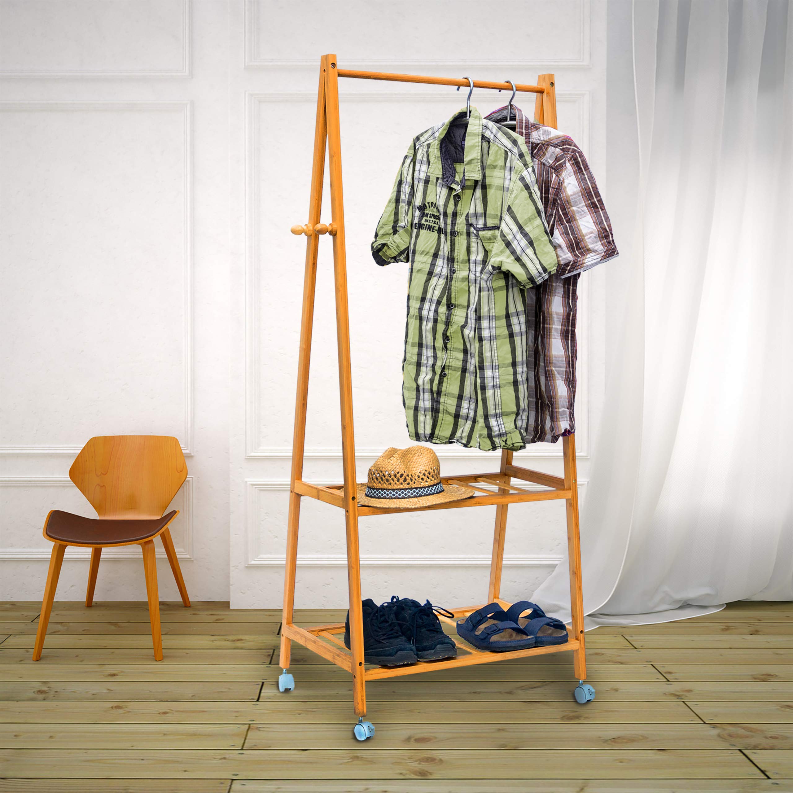 relaxdays-kleiderst-nder-bambus-154x73-5x45-cm-rollbar-mit-2-ablagen-natur image 2