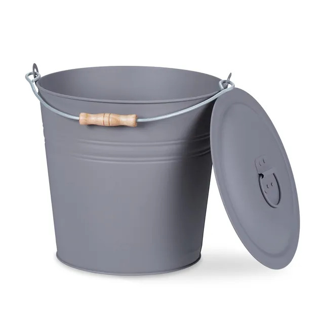 relaxdays-ascheeimer-mit-deckel-12-liter-rund-grau image 1