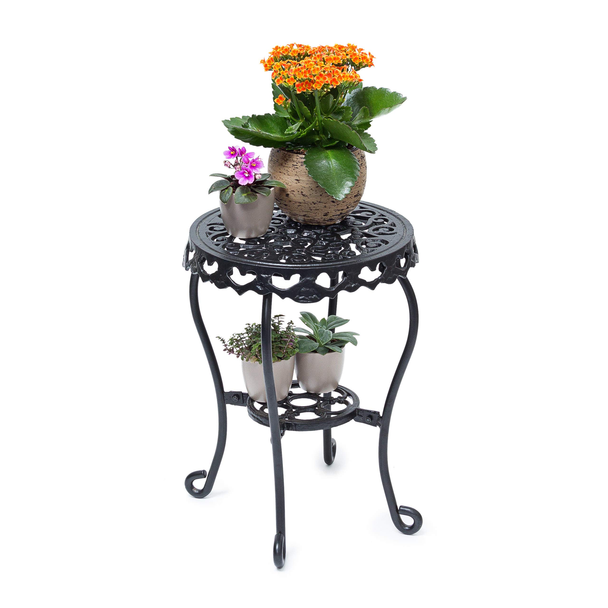 relaxdays-blumenhocker-rund-gr-e-m-aus-gusseisen-beistelltisch-mit-2-ablagen-41x image 1