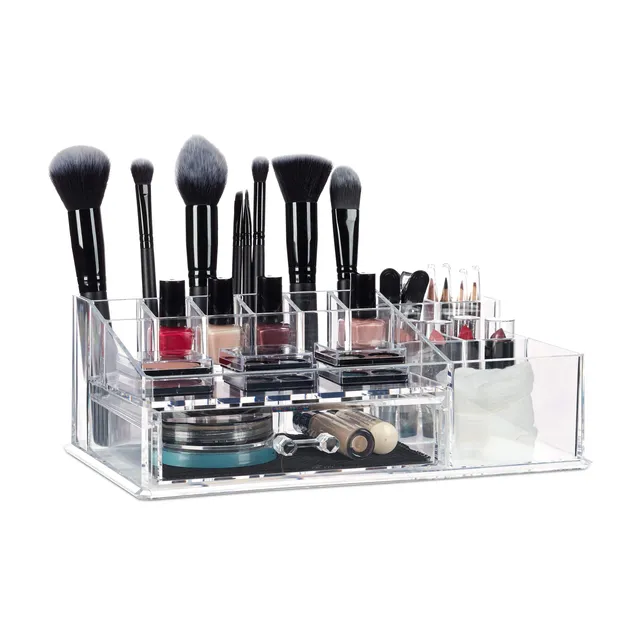 relaxdays-make-up-organizer-mit-schublade-transparent-15-f-cher image 1