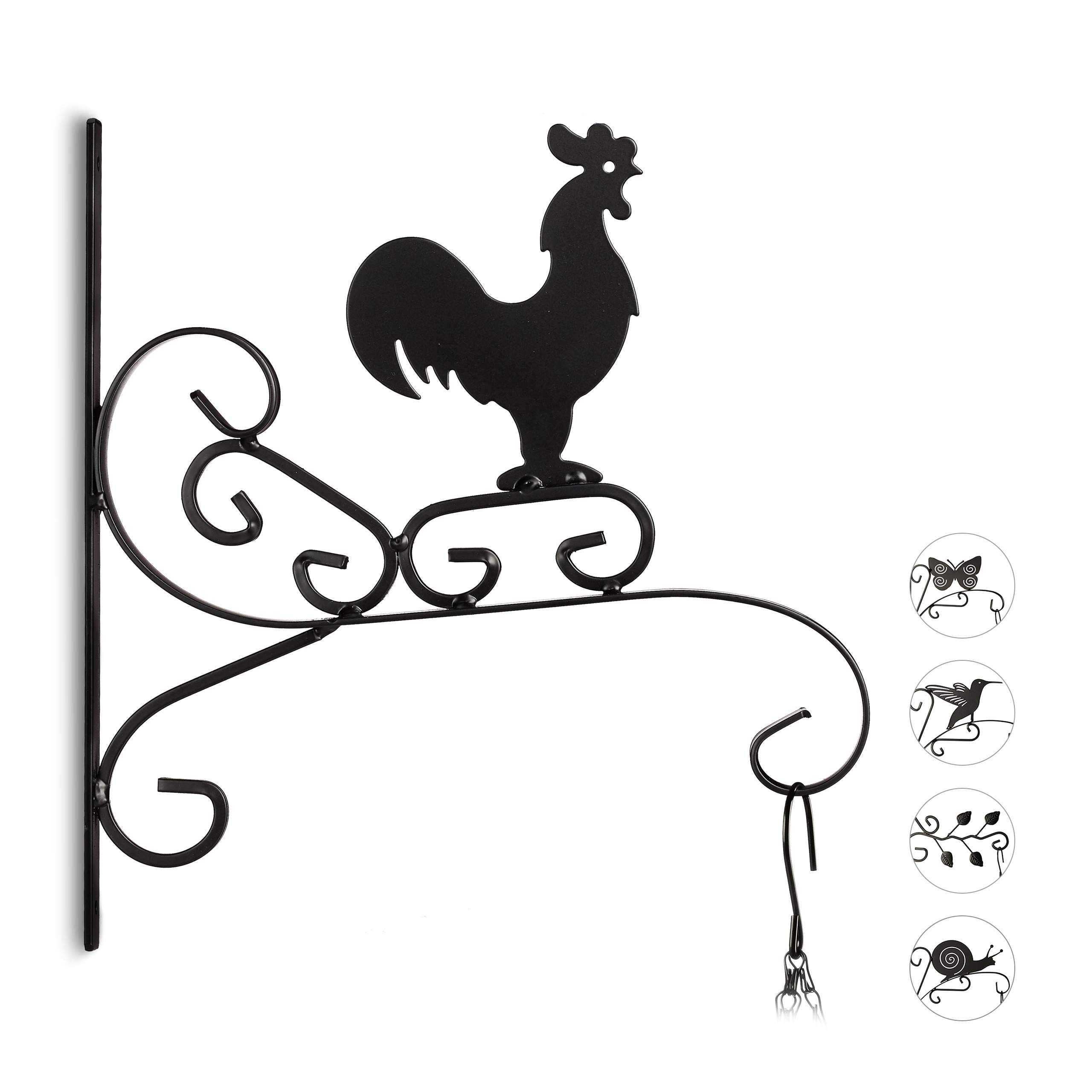 relaxdays-blumenhaken-mit-hahn-blumenampelhalter-wand-30-x-28-cm-schwarz image 1