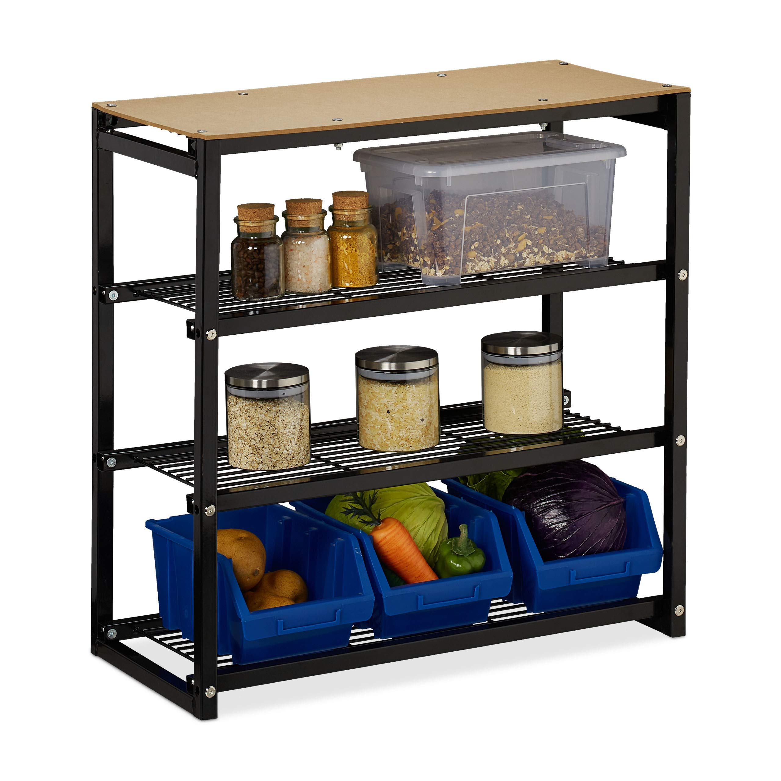 relaxdays-regal-4-ebenen-metall-schwarz-natur-64-cm image 1