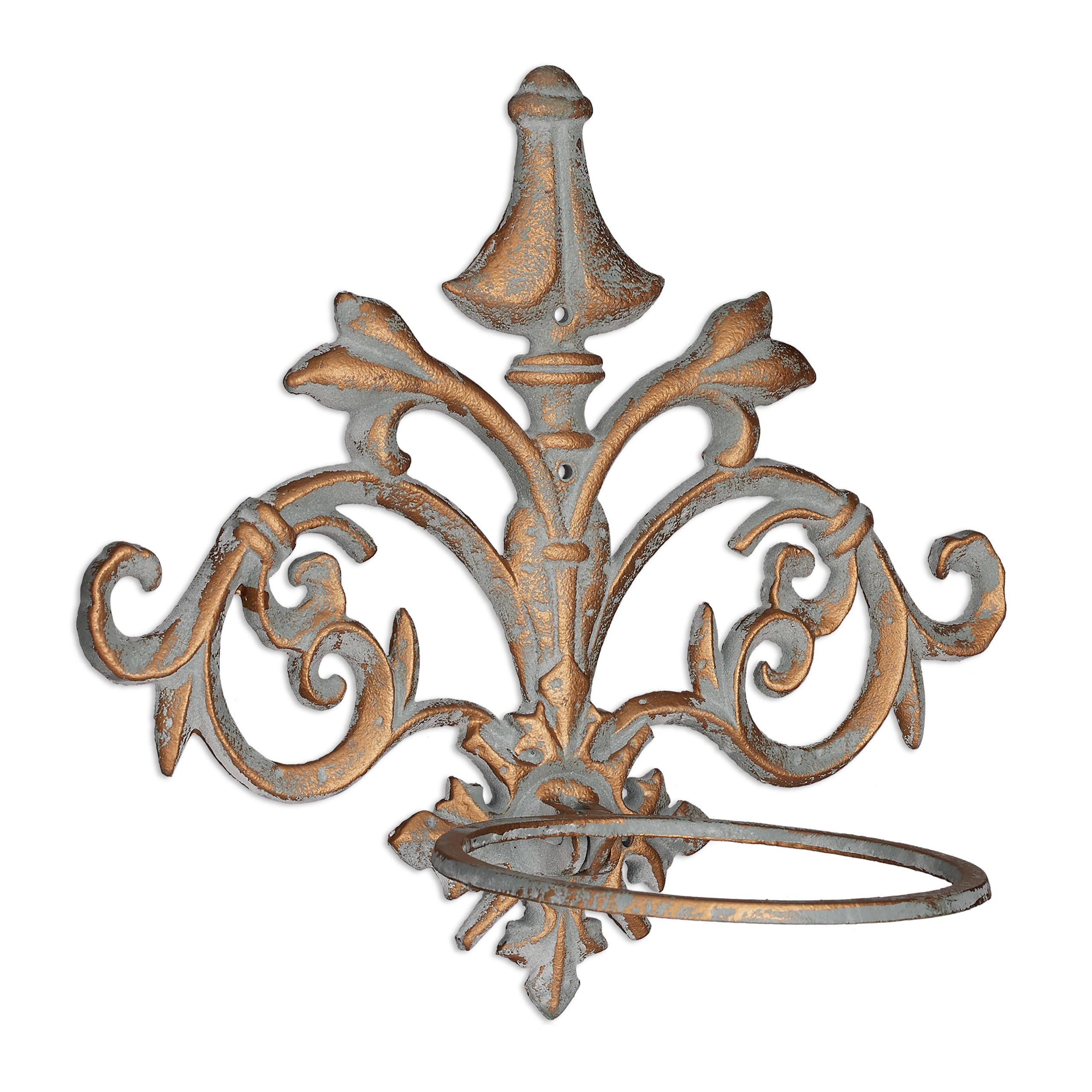 relaxdays-wand-blumenhalter-barock-gusseisen-ring-13-5-cm-gold-grau image 8