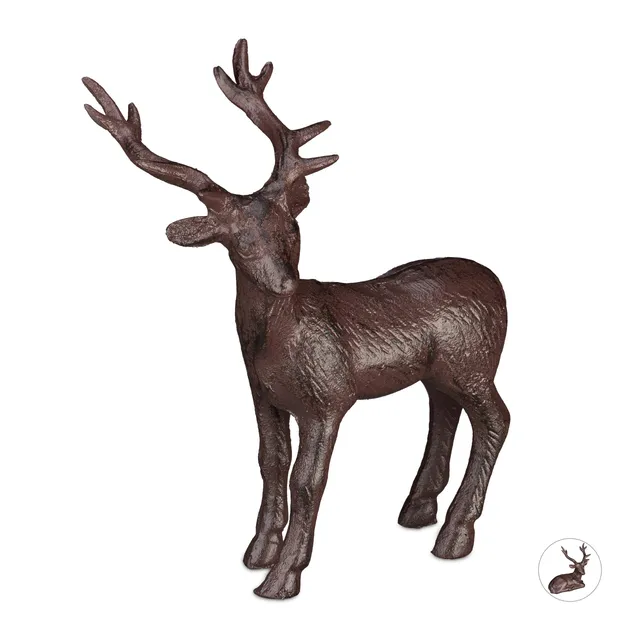 relaxdays-hirsch-figur-gusseisen-garten-deko-stehend-braun-22-cm image 1