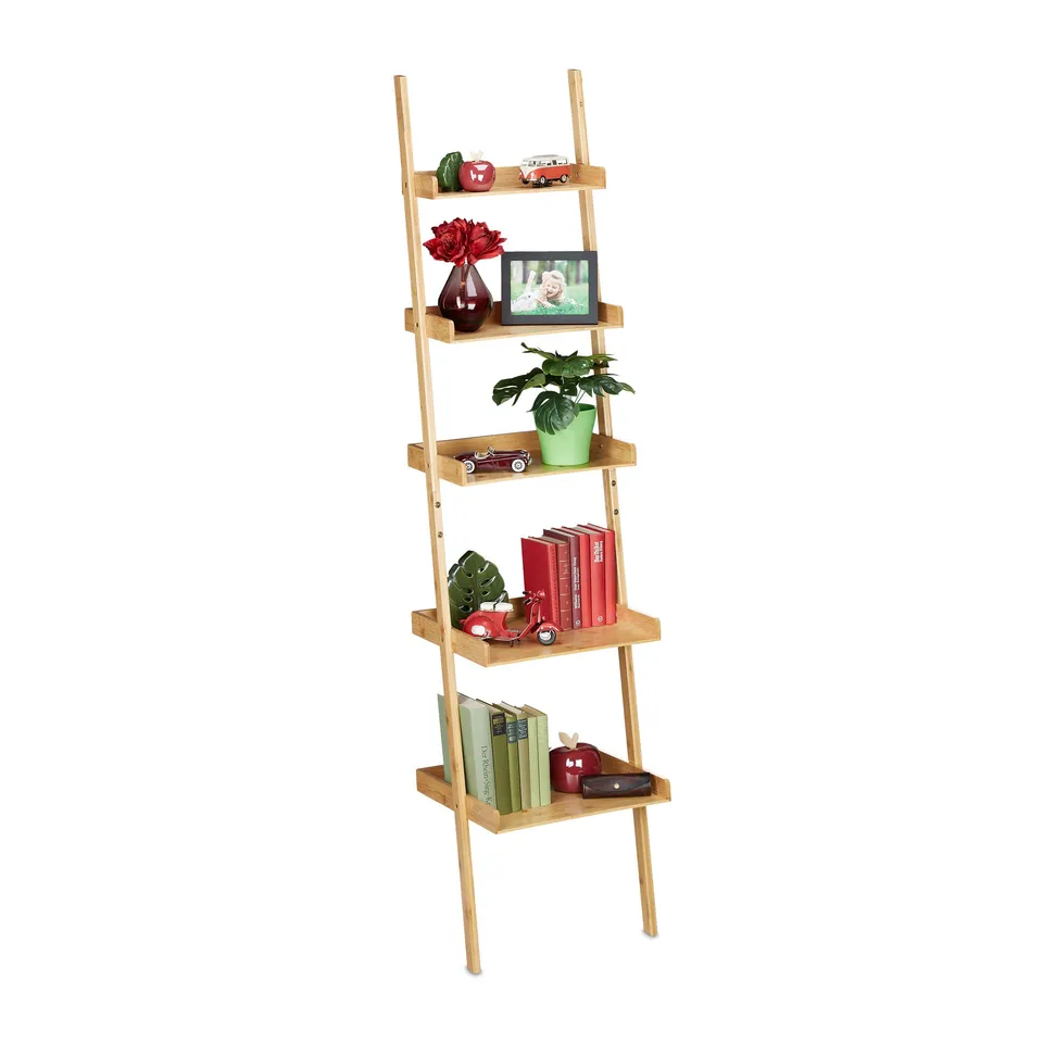 relaxdays-leiterregal-bambus-5-etagen-natur-190x45x40-cm image 1