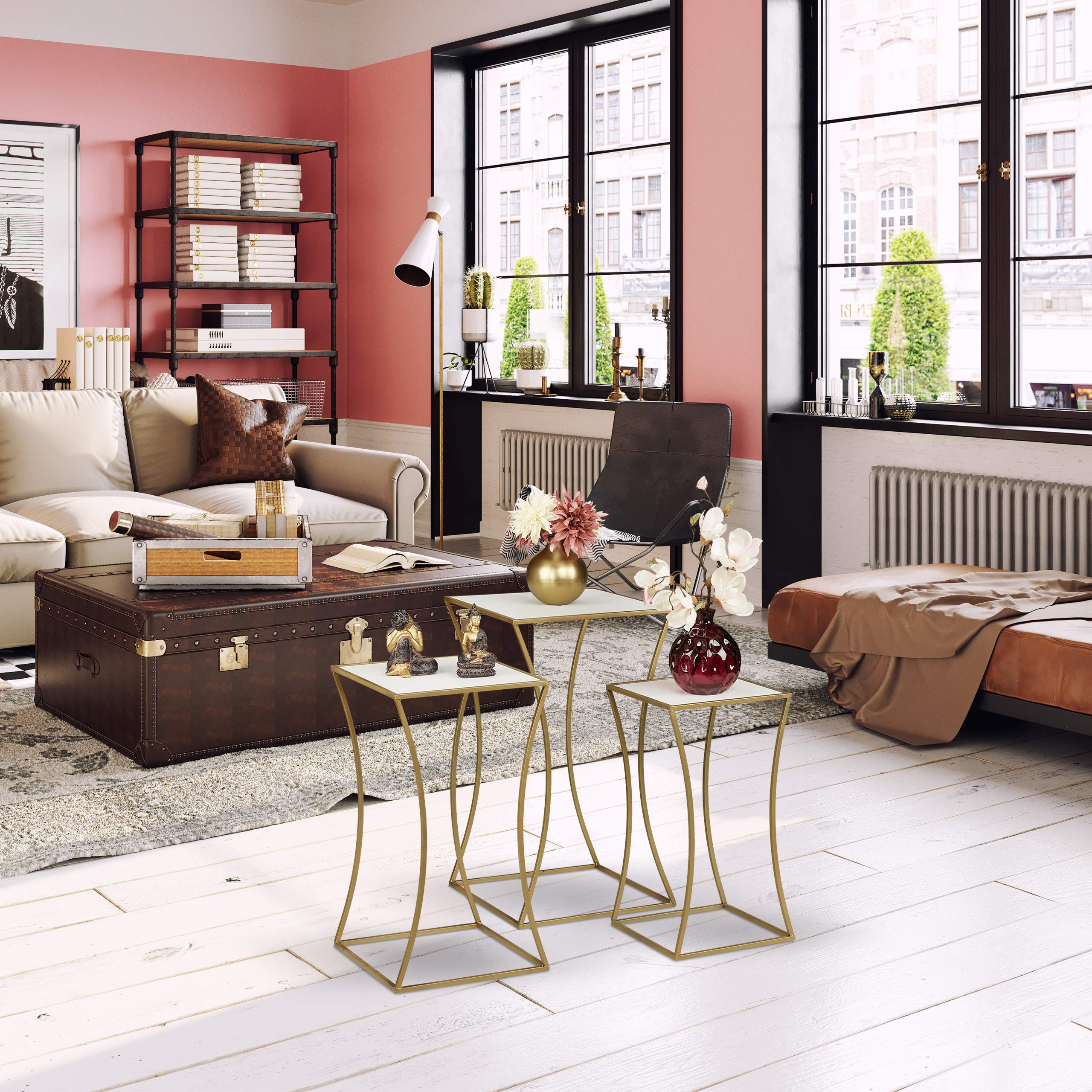 relaxdays-blumenhocker-3er-set-quadratische-pflanzenst-nder-metall-mdf-wei-gold image 2