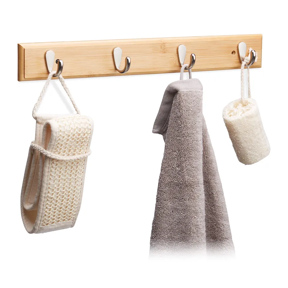 relaxdays-hakenleiste-bambus-48-5-cm-natur-4-metallhaken image 1