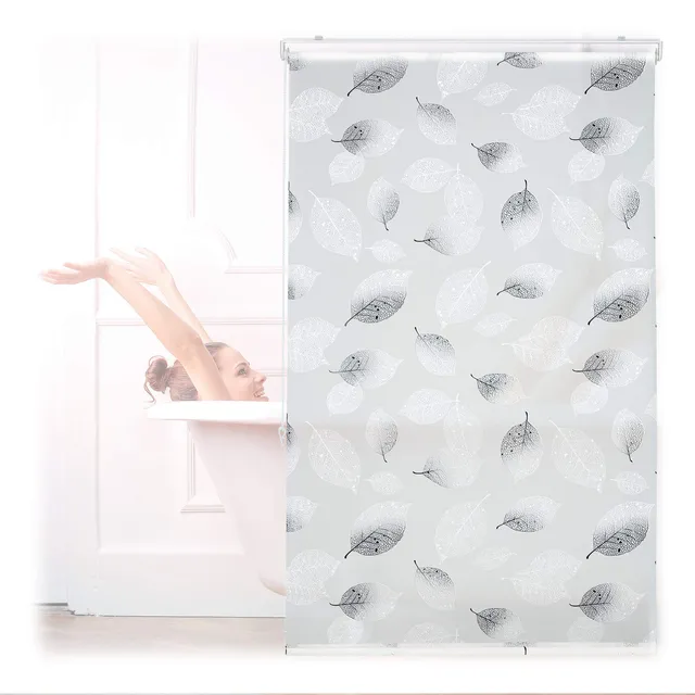 relaxdays-duschrollo-100-x-240-cm-blatt-schwarz-wei-seilzug image 1