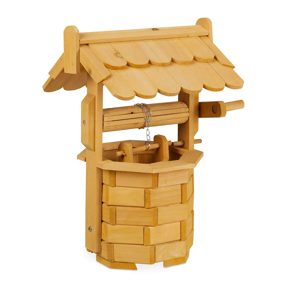 relaxdays-holzbrunnen-garten-zierbrunnen-mit-eimer-52-x-40-x-33-cm-natur image 1