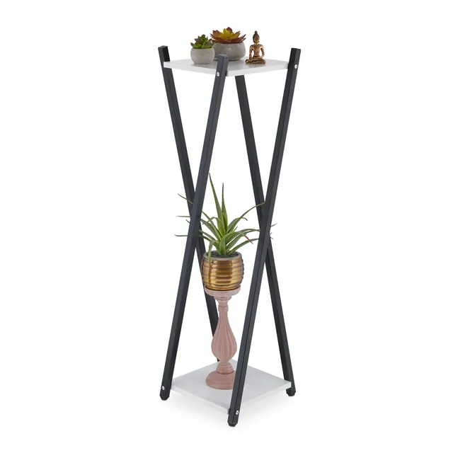 relaxdays-blumenst-nder-2-etagen-99x29x29-cm-schwarz-wei-holzoptik image 1