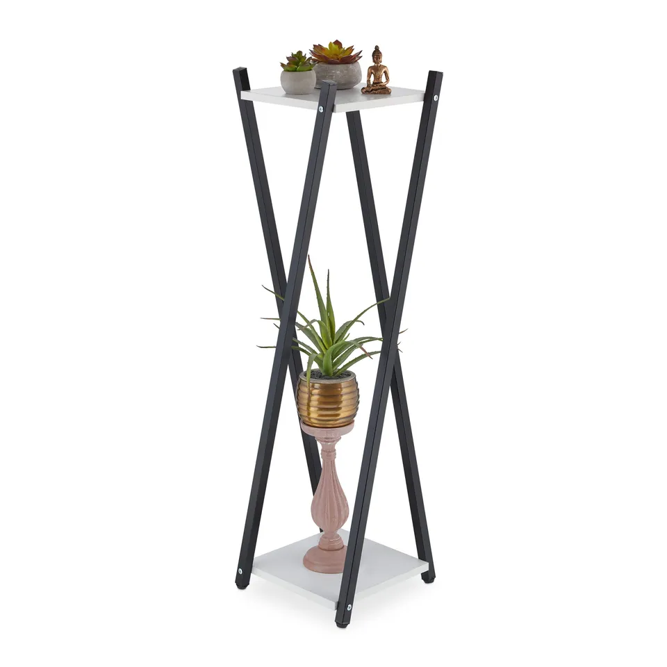 relaxdays-blumenst-nder-2-etagen-99x29x29-cm-schwarz-wei-holzoptik image 1