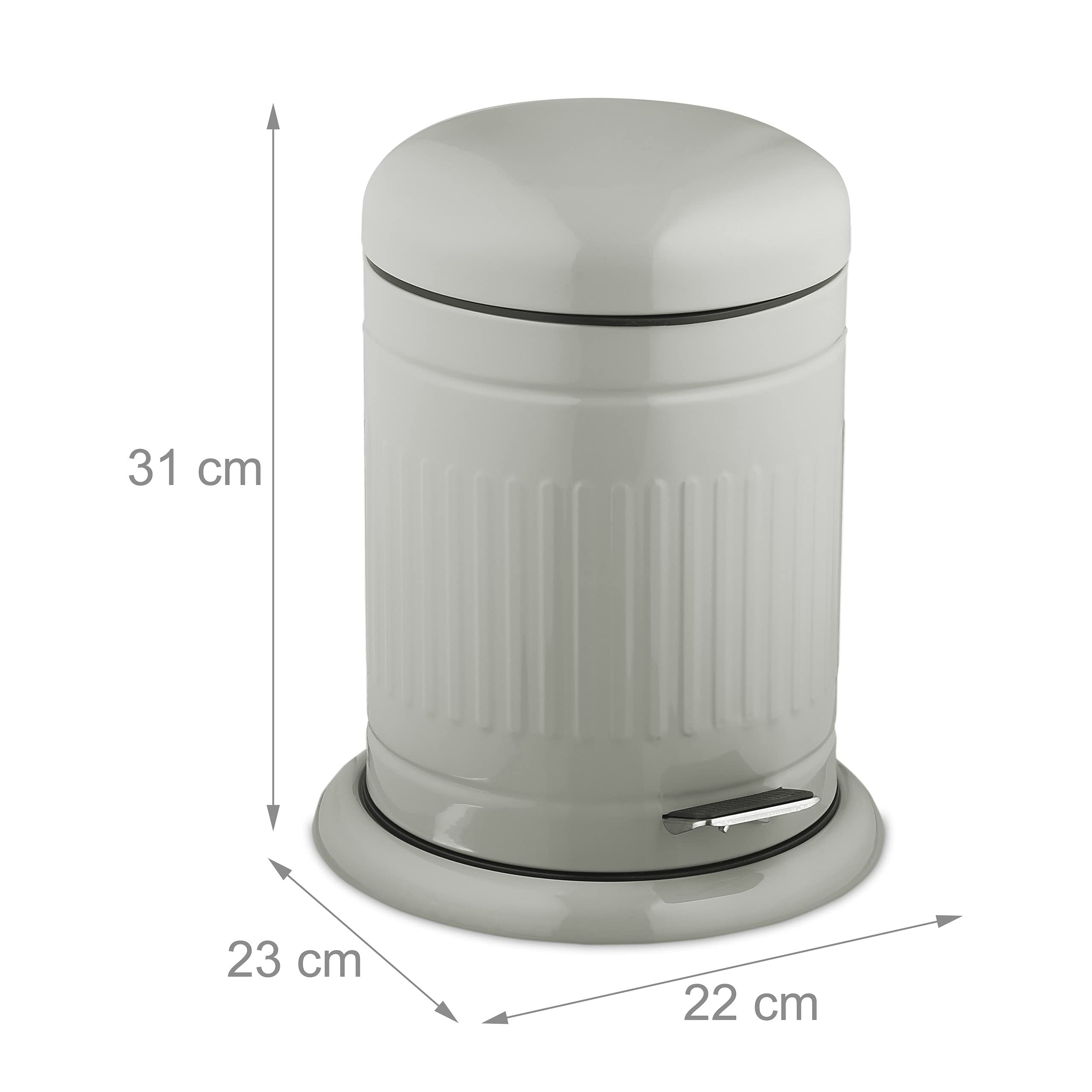 relaxdays-treteimer-3-liter-mit-absenkautomatik-metall-retro-kosmetikeimer-grau image 4