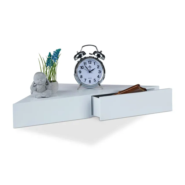 relaxdays-eck-wandregal-dreieckig-mit-2-schubladen-8x60x30cm-wei image 1