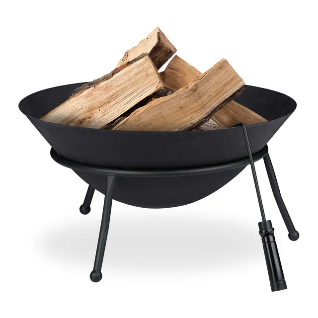 relaxdays-feuerschale-gusseisen-feuerstelle-32x60-cm-schwarz-mit-rost-und-haken image 1