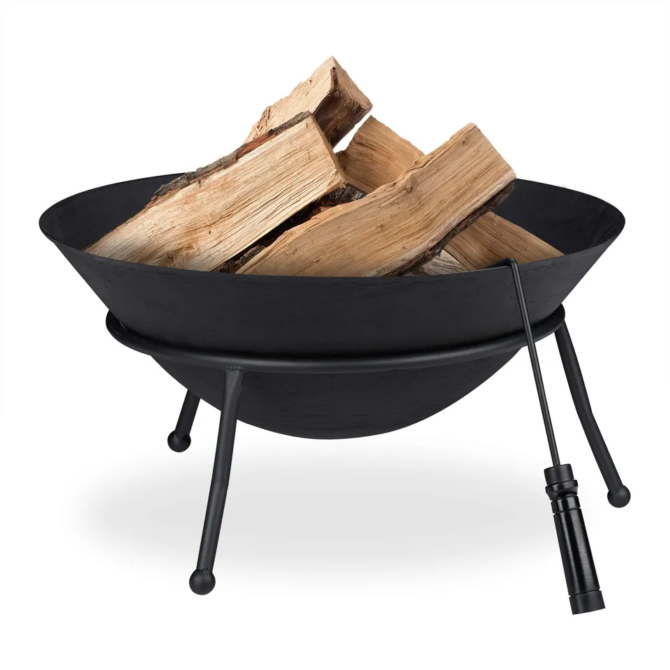 relaxdays-feuerschale-gusseisen-feuerstelle-32x60-cm-schwarz-mit-rost-und-haken image 1