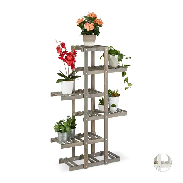 relaxdays-blumenregal-holz-5-stufig-125x81x25-cm-grau-blumentreppe-shabby image 1