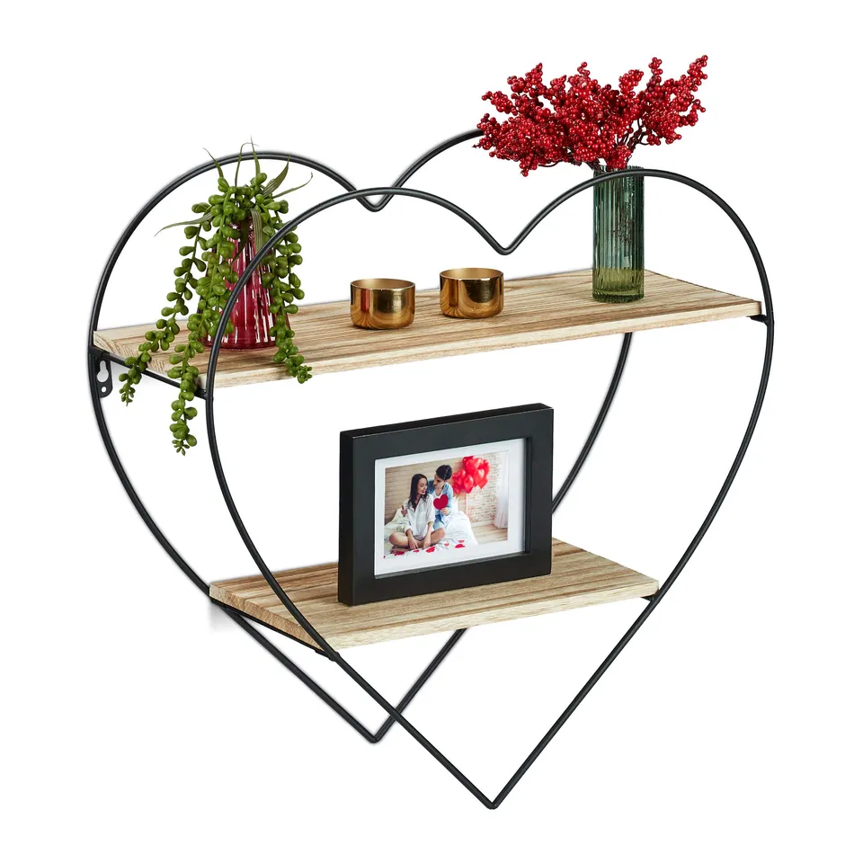 relaxdays-herzregal-mit-2-ablagen-metall-holz-48x50-5x19-cm-natur image 1