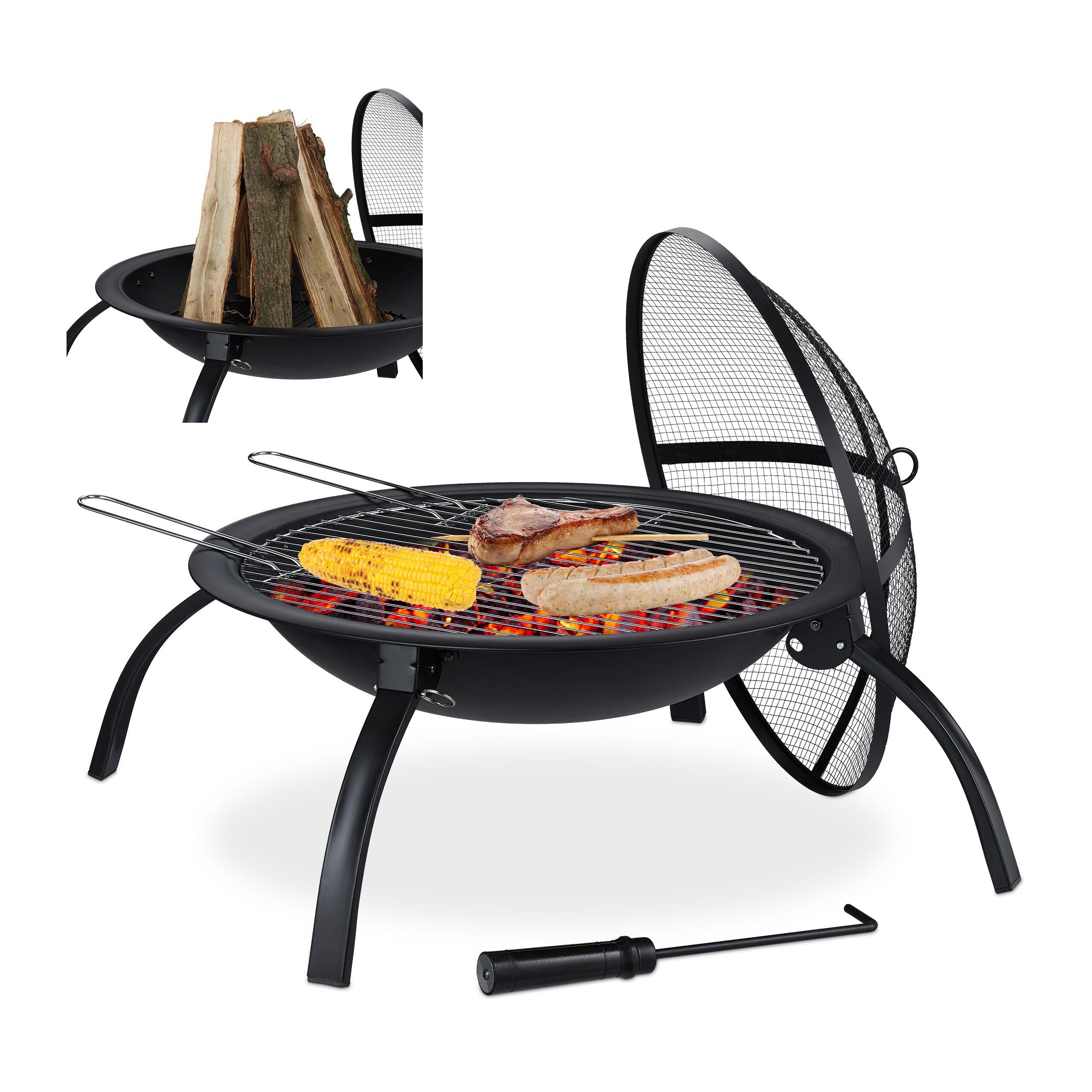 relaxdays-xl-feuerschale-d-56-5-cm-mit-grillrost-schwarz image 1