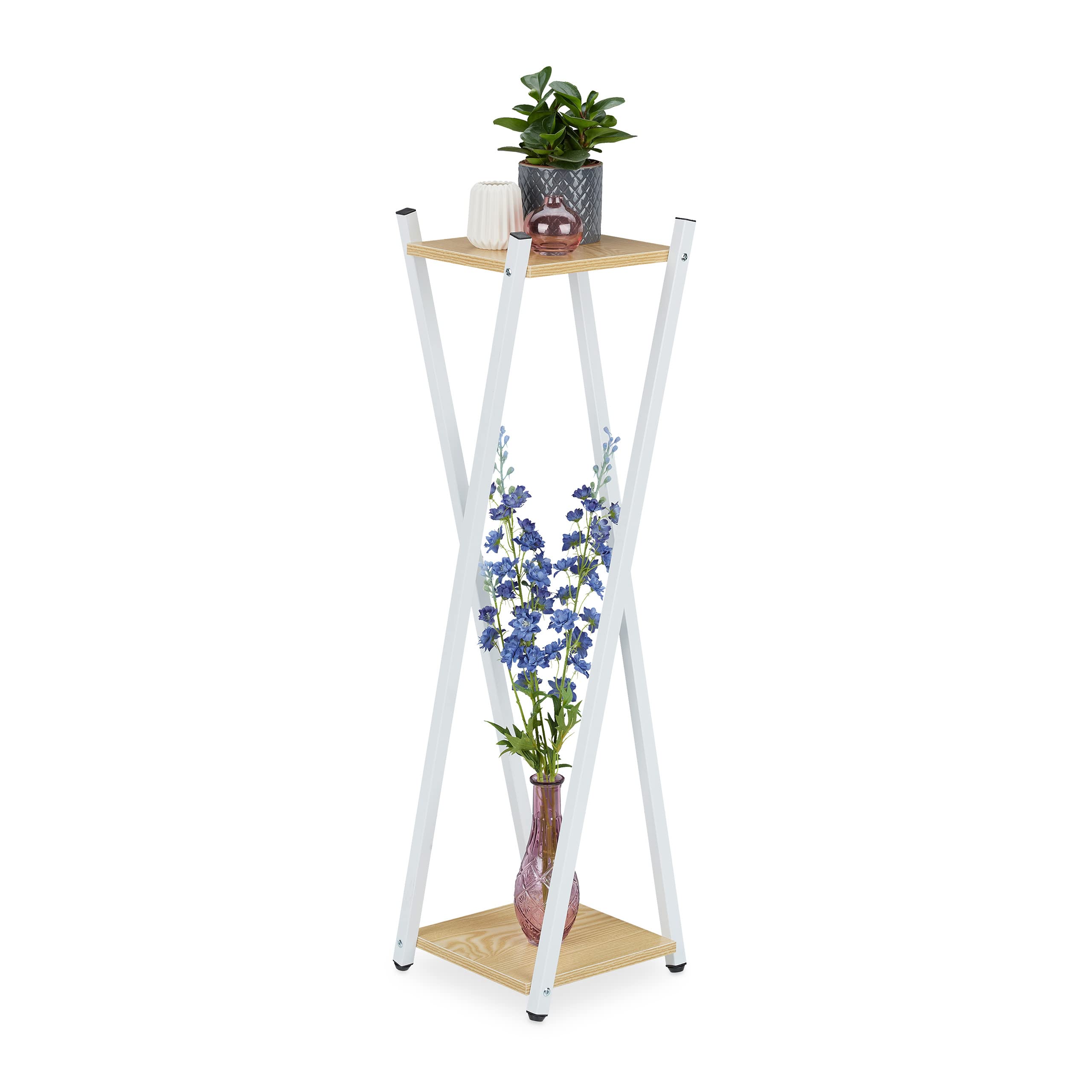 relaxdays-blumenst-nder-2-etagen-wei-hellbraun-99x29x29-cm image 1