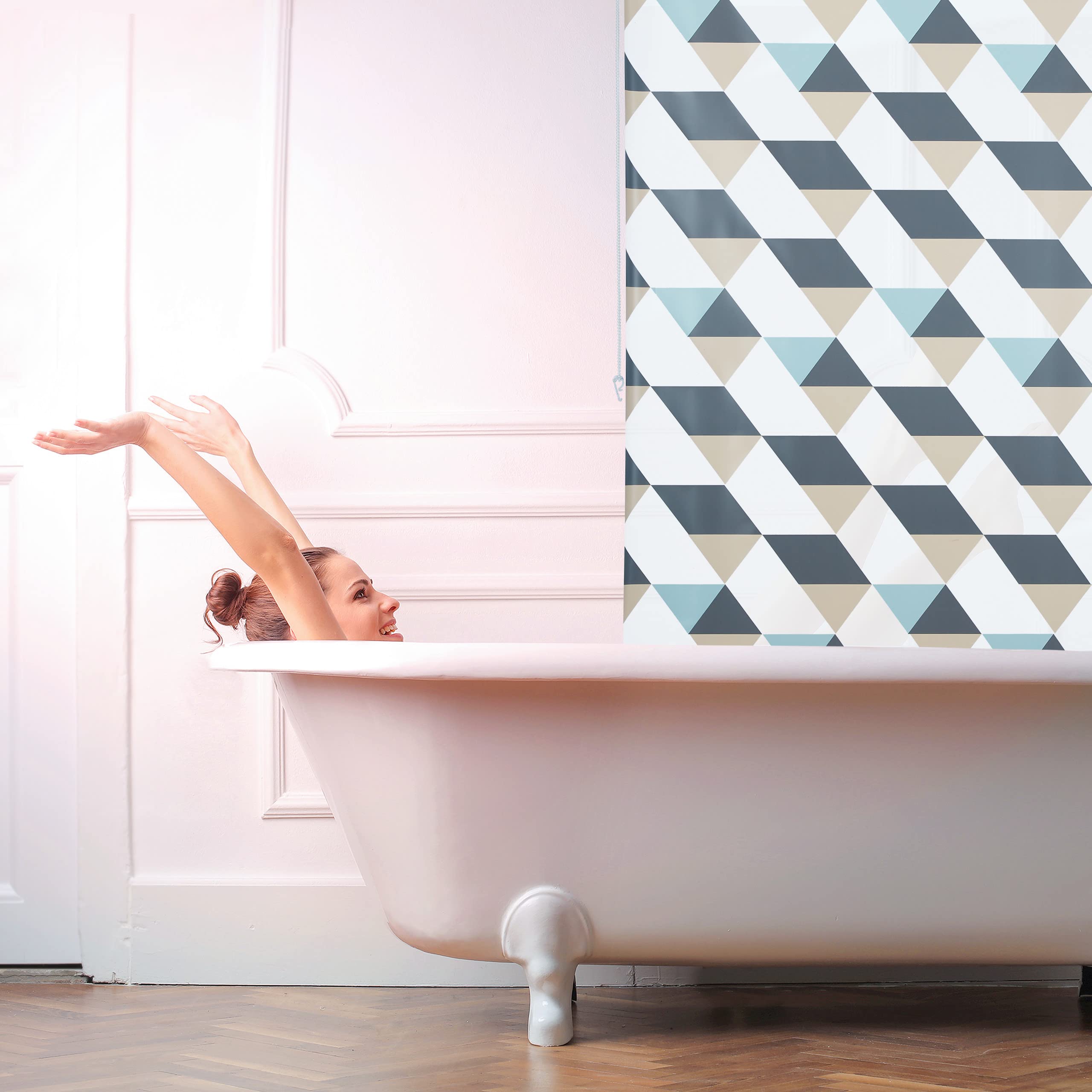 relaxdays-duschrollo-100x240-cm-dreieck-muster-seilzug-flexible-montage-duschvor image 2