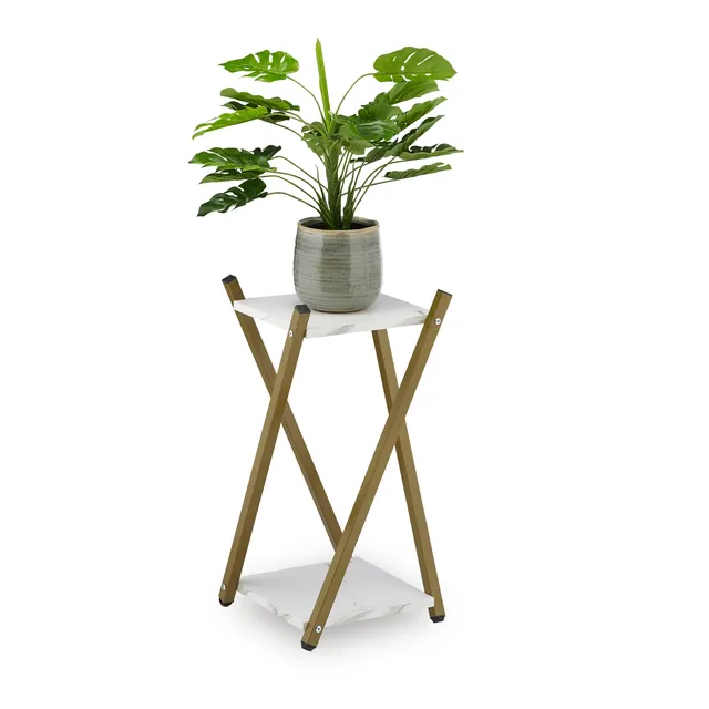 relaxdays-blumenst-nder-2-etagen-marmoroptik-57x29x29-cm-gold-wei image 1