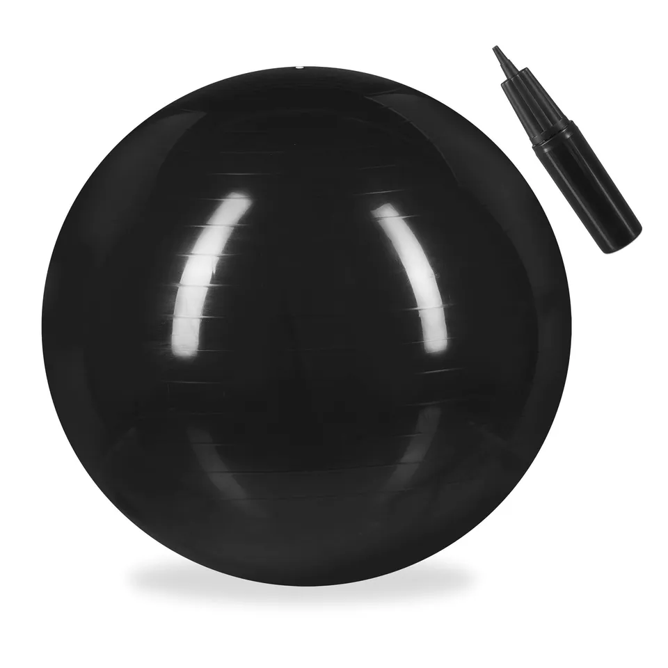 relaxdays-gymnastikball-fitnessball-55-cm-schwarz-mit-luftpumpe image 1