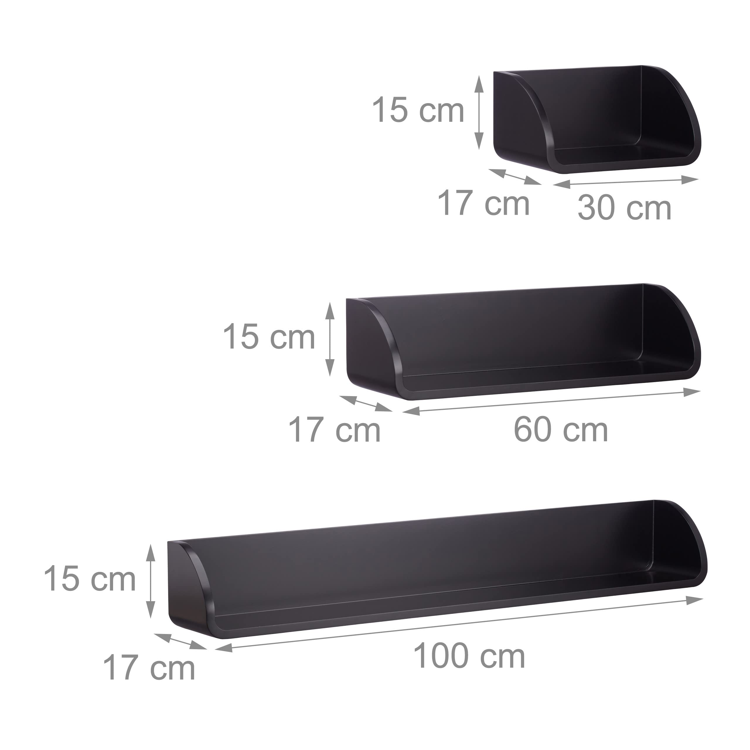 relaxdays-wandregal-3er-set-schwebend-17-cm-tiefe-schwarz image 3