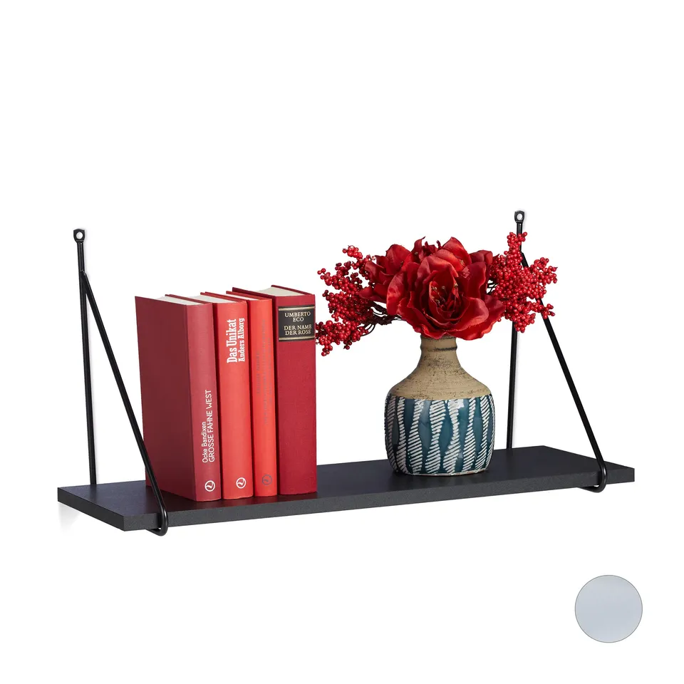 relaxdays-wandregal-schwarz-60-x-22-cm-mit-metallrahmen image 1