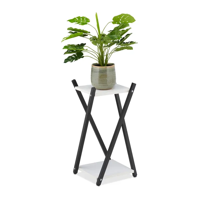 relaxdays-blumenst-nder-2-etagen-schwarz-wei-57-x-29-x-29-cm-metall-mdf image 1