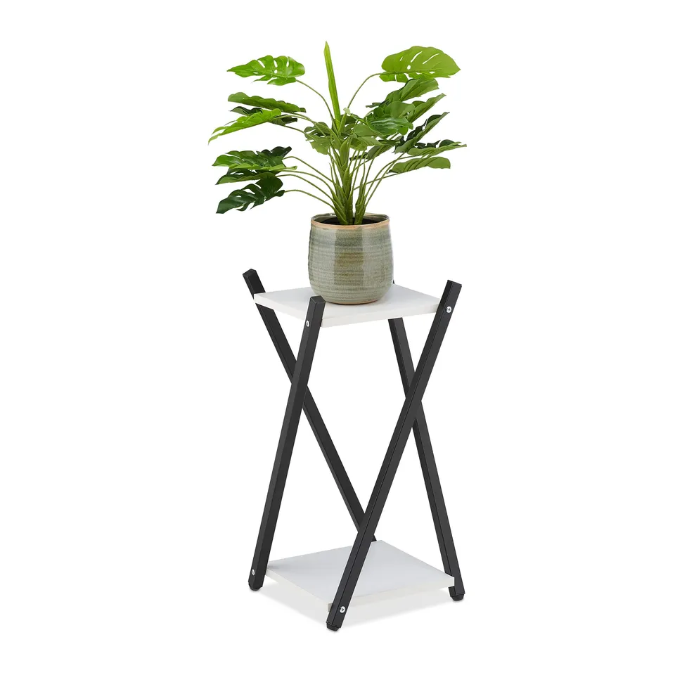 relaxdays-blumenst-nder-2-etagen-schwarz-wei-57-x-29-x-29-cm-metall-mdf image 1