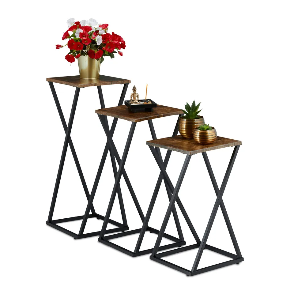 relaxdays-pflanzenst-nder-3er-set-holzoptik-metall-braun-schwarz image 1