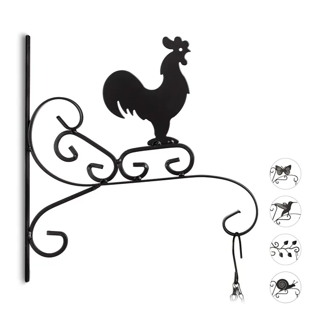 relaxdays-blumenhaken-mit-hahn-blumenampelhalter-wand-30-x-28-cm-schwarz image 1