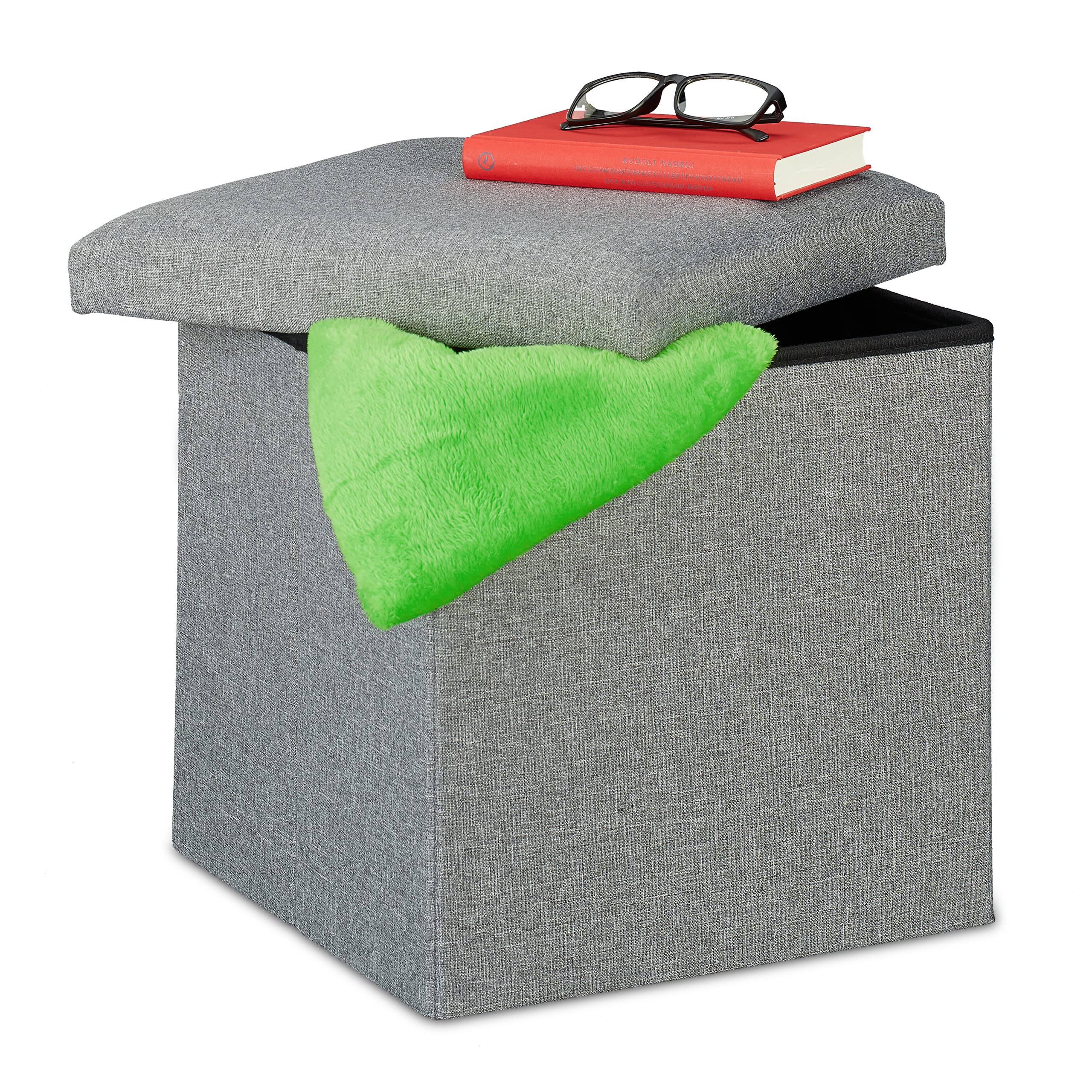 relaxdays-sitzhocker-eckig-37-x-37-5-x-37-5-cm-mit-stauraum-faltbar-grau image 1