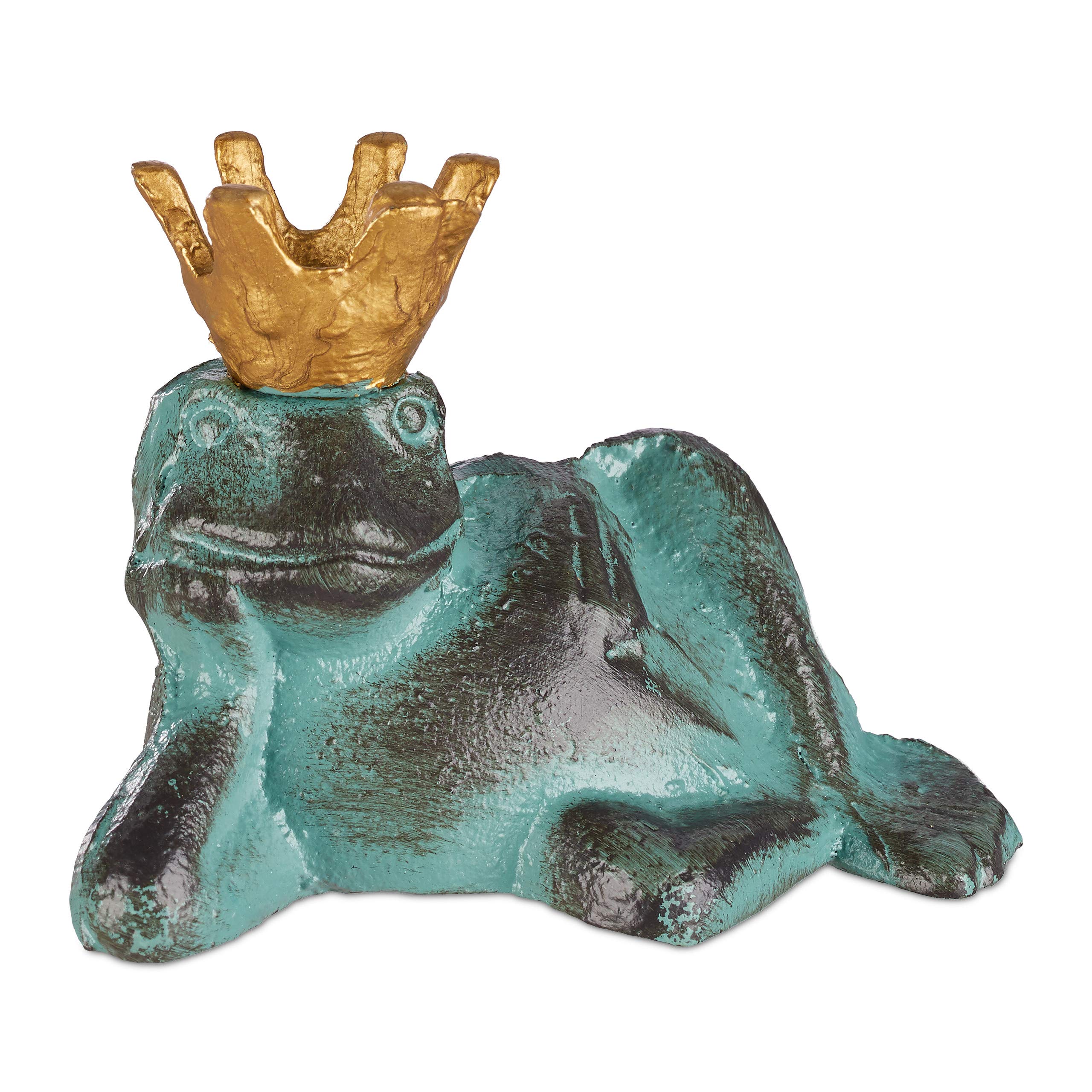 relaxdays-gartenfigur-froschk-nig-aus-gusseisen-gr-n-liegend-gr-e-m-8-x-15-x-5-5 image 1