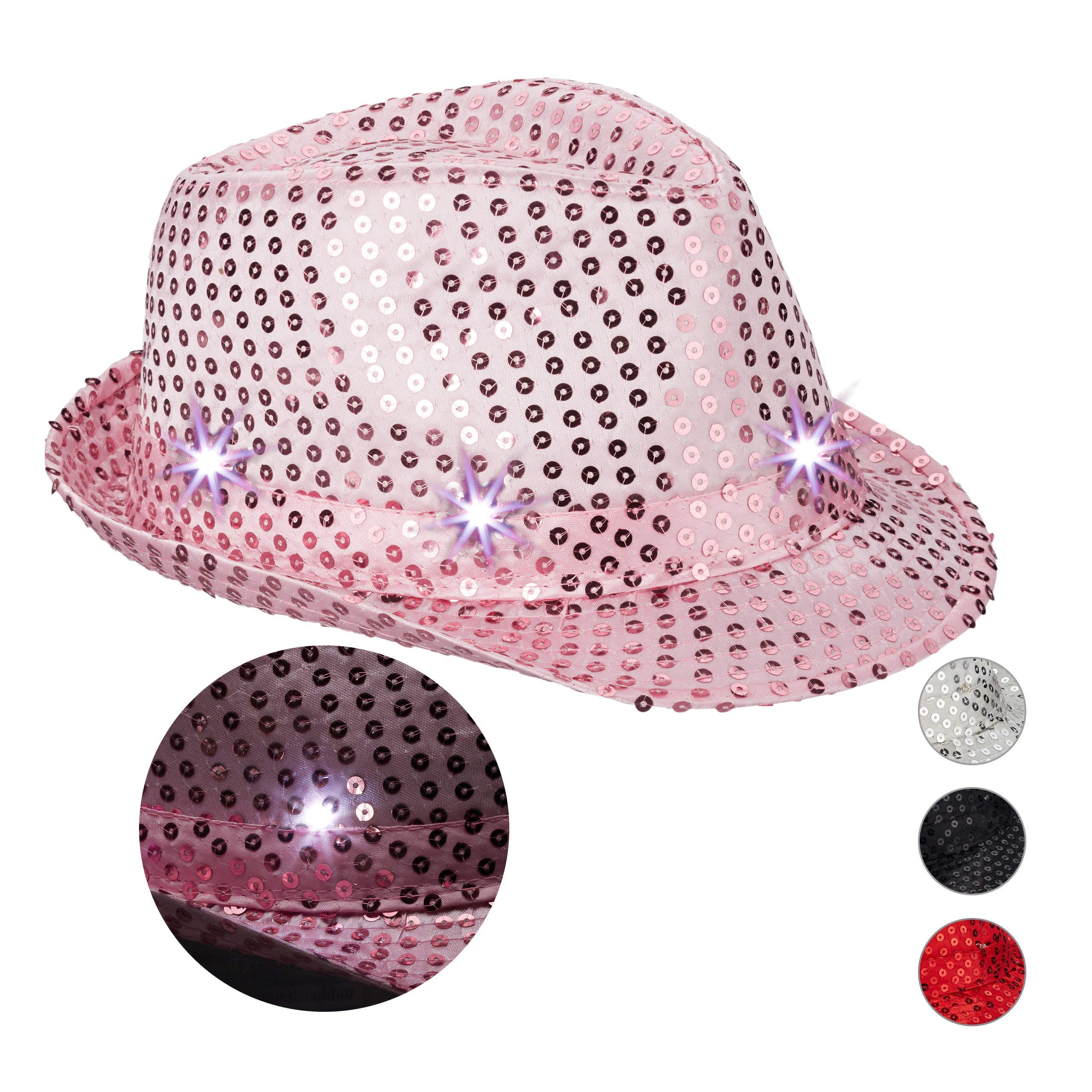 relaxdays-10023897-52-pailletten-hut-mit-led-partyhut-pink image 1