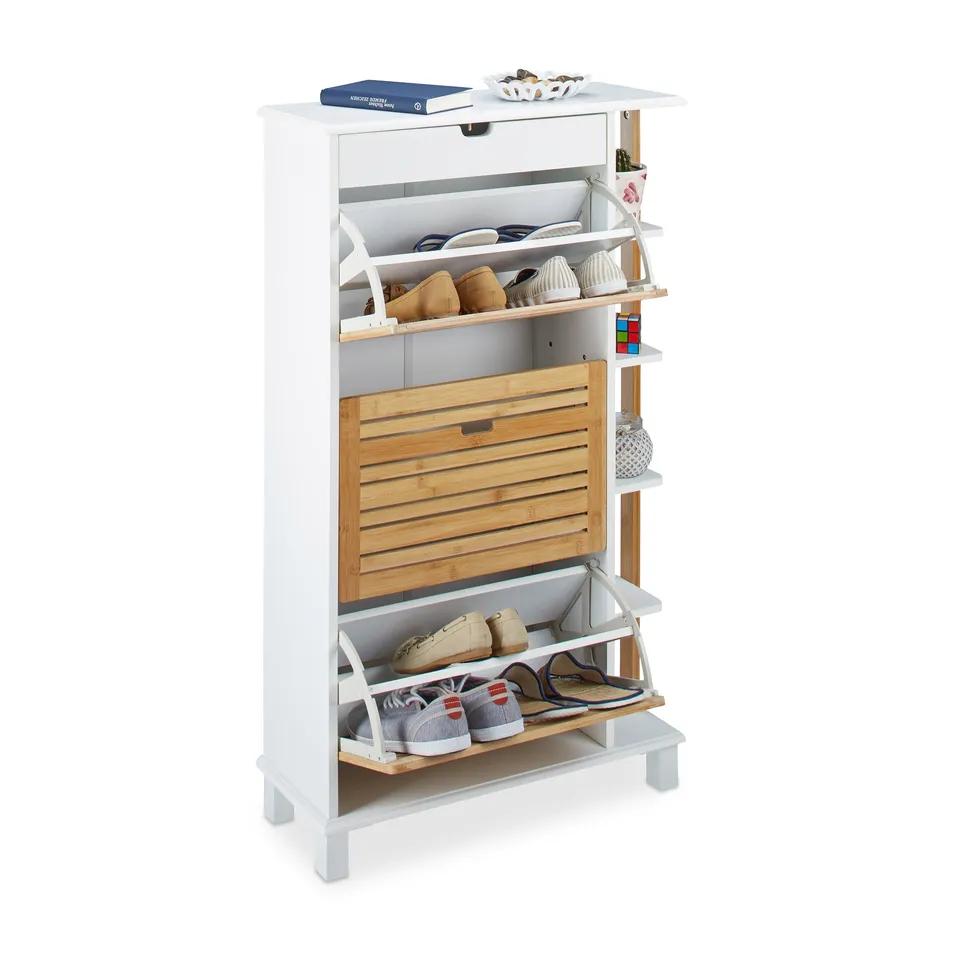 relaxdays-schuhkipper-f-r-12-paar-schuhe-mit-schublade-wei-bambus-114x66x24-cm image 1
