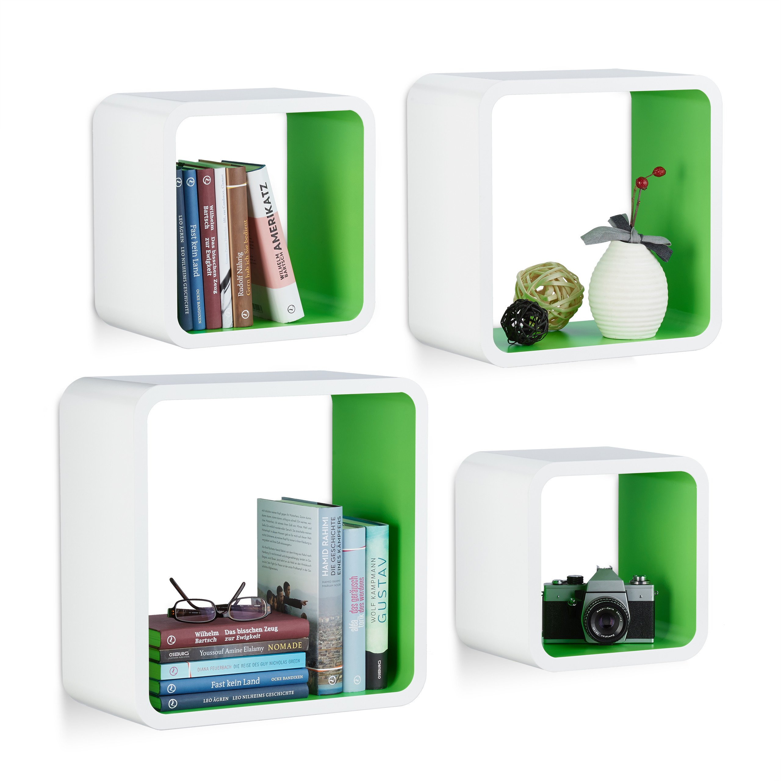 relaxdays-wandregal-cube-4er-set-mdf-wei-gr-n-quadratisch image 1