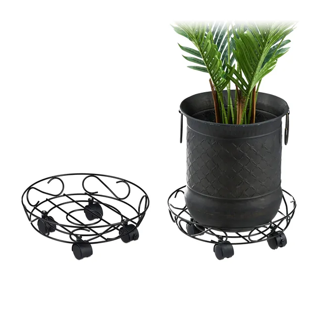 relaxdays-pflanzenroller-2er-set-rund-metall-schwarz-bis-28-cm image 1