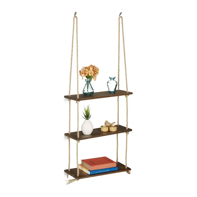 relaxdays-h-ngeregal-holz-3-ablagen-seil-96x43x15-cm-braun image 1