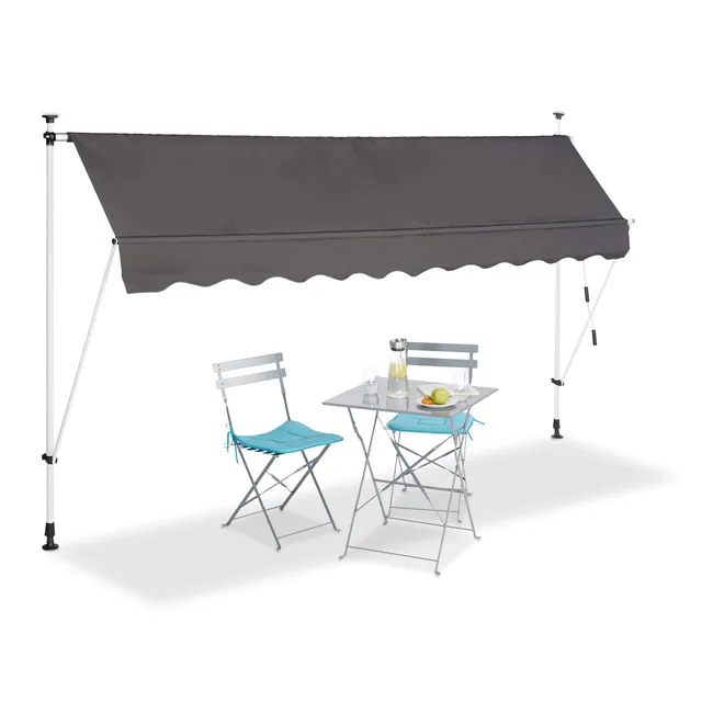 relaxdays-klemmmarkise-balkon-300-cm-grau-polyester-ohne-bohren image 1