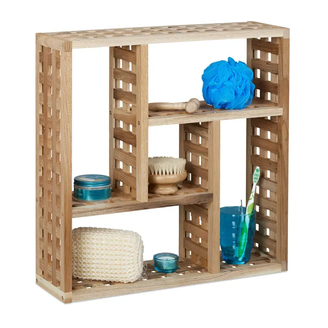 relaxdays-wandregal-bad-walnuss-5-f-cher-50-x-50-x-15-cm image 1