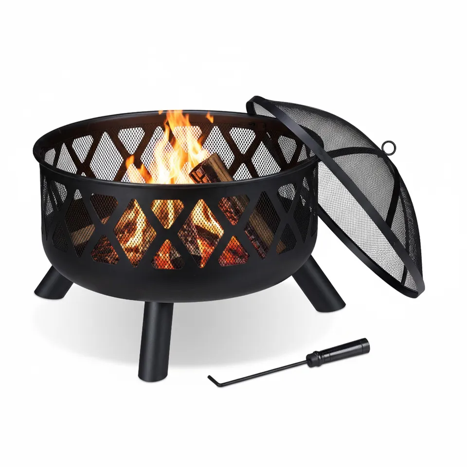 relaxdays-feuerschale-stahl-62-cm-mit-funkenschutz-und-sch-rhaken-schwarz image 1