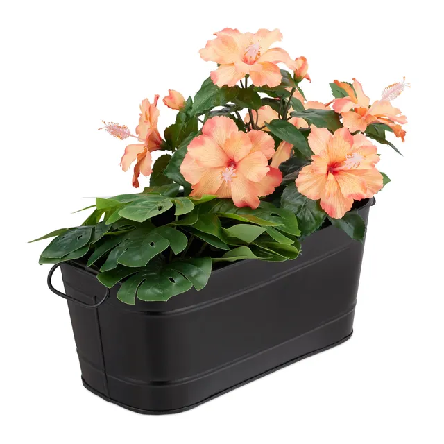 relaxdays-blumenkasten-metall-vintage-schwarz-38x19-cm-mit-griffen image 1
