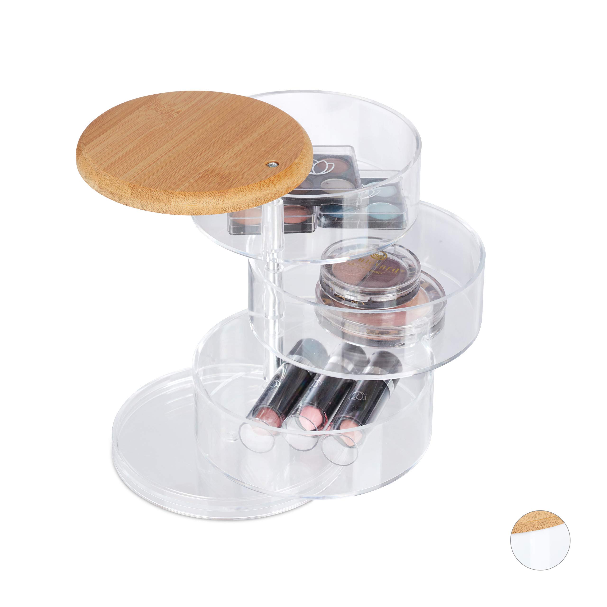 relaxdays-make-up-organizer-rund-3-drehbare-ebenen-klar image 1