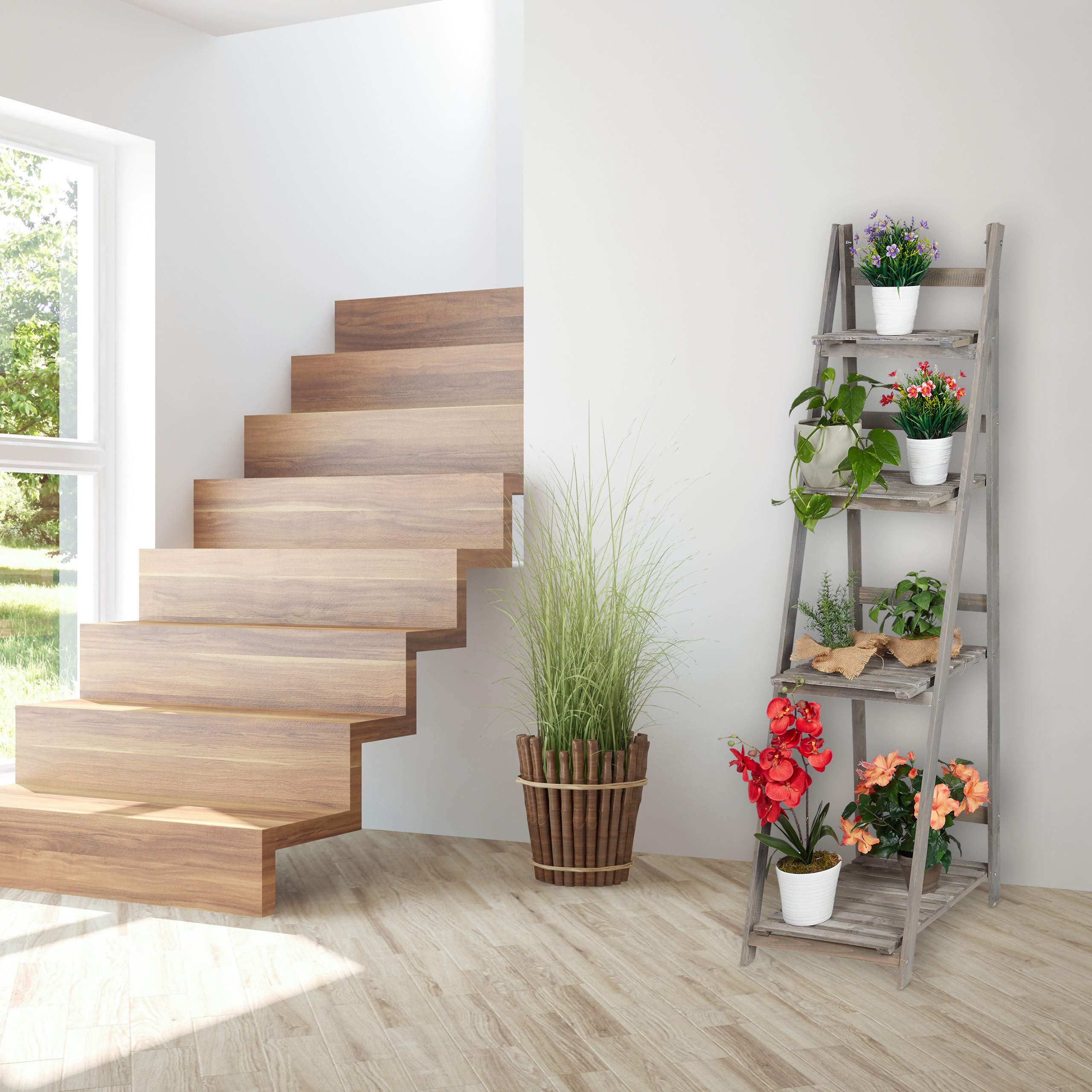 relaxdays-blumentreppe-holz-grau-4-stufig-klappbar-160-cm image 2