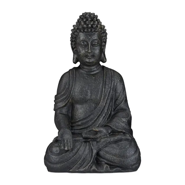 relaxdays-buddha-figur-sitzend-40-cm-feng-shui-garten-dekofigur-dunkelgrau image 1