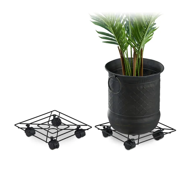 relaxdays-pflanzenroller-eckig-28x28-cm-metall-schwarz-2er-set image 1
