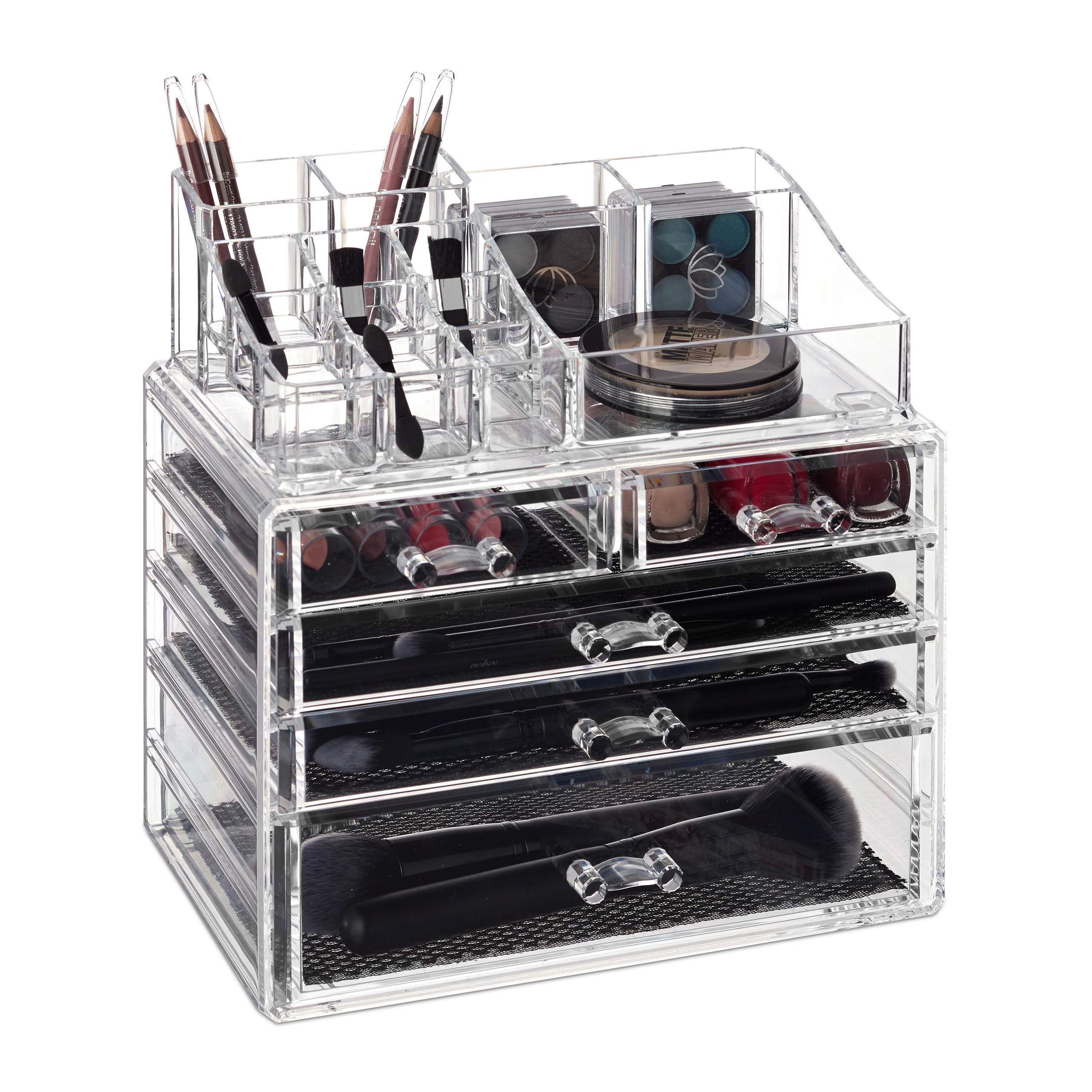 relaxdays-make-up-organizer-transparent-mit-5-schubladen-2-teilig image 1